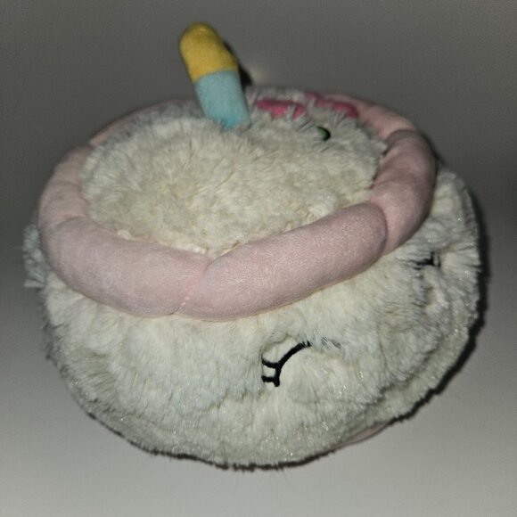 Squishable Birthday Cake Plush Stuffed Animal 8" Wide White Pink Face Candle - Picture 5 of 9